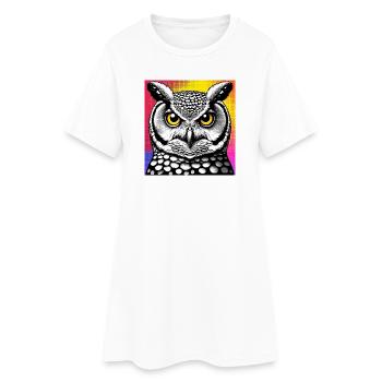 Eule - Frauen T-Shirt-Kleid - Weiß - Vorne