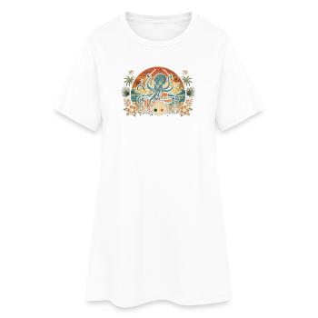 Tropischer Octopus-Drummer - Frauen T-Shirt-Kleid - Weiß - Vorne