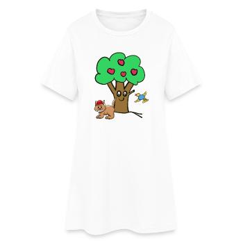 Apfelbaum Katze Vogel Kinder Garten Natur - Frauen T-Shirt-Kleid - Weiß - Vorne