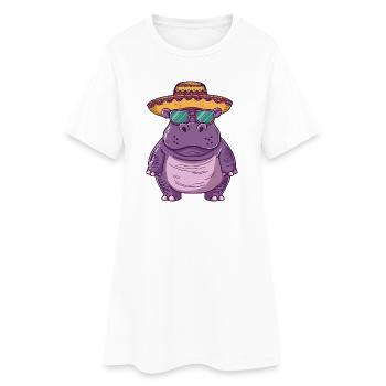 Sombrero drôle d’hippopotame - Robe T-shirt Femme - blanc - Devant