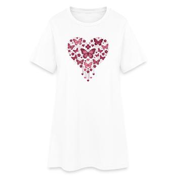 Cœur Papillon Fleuri Éclat - Robe T-shirt Femme - blanc - Devant