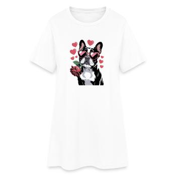 Bouledogue français avec rose et lunettes en forme de cœur - Robe T-shirt Femme - blanc - Devant