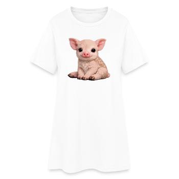 Ferkel-Kuschel-Illustration - Frauen T-Shirt-Kleid - Weiß - Vorne
