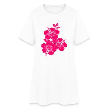 Fuchsiarosa Hibiskusblüten - Frauen T-Shirt-Kleid - Weiß - Vorne