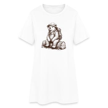 Cool Bear with Backpack Hiking Motif - Women’s T-Shirt Dress - white - Front