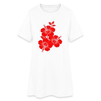 Red Hibiscus Triple Flower Silhouette - Women’s T-Shirt Dress - white - Front