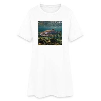 Lachs-Unterwassermotiv - Frauen T-Shirt-Kleid - Weiß - Vorne