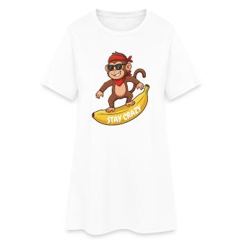Reste fou, singe sur banane - Robe T-shirt Femme - blanc - Devant