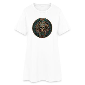 Azteken Kalender Totenkopf - Frauen T-Shirt-Kleid - Weiß - Vorne