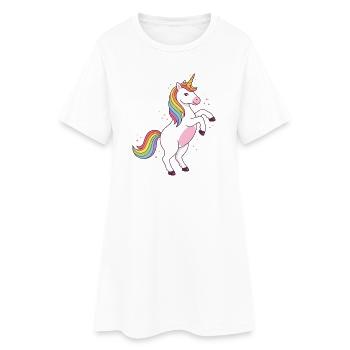 Licorne arc-en-ciel qui saute - Robe T-shirt Femme - blanc - Devant