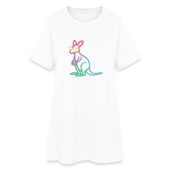 Kangourou Néon Arc-en-Ciel Line Art - Robe T-shirt Femme - blanc - Devant