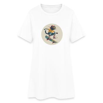Skateboard-Katze im Retro-Vibe - Frauen T-Shirt-Kleid - Weiß - Vorne