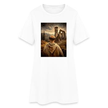 Moine devant les ruines au coucher du soleil - Robe T-shirt Femme - blanc - Devant