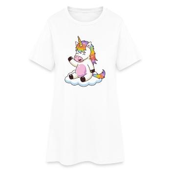 Regenbogen-Einhorn auf der Wolke - Frauen T-Shirt-Kleid - Weiß - Vorne