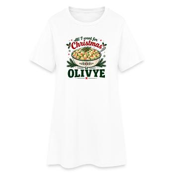 All I Want for Christmas is Olivye - Frauen T-Shirt-Kleid - Weiß - Vorne