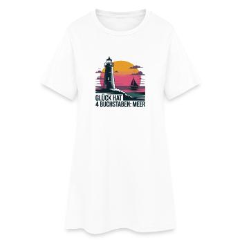  Glück Hat 4 Buchstaben Meer Leuchtturm Segelboot - Frauen T-Shirt-Kleid - Weiß - Vorne