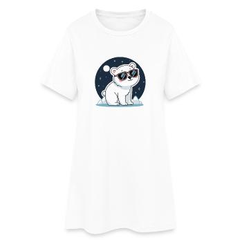 Nachtaktiver Eisbär und Sonnenbrille - Frauen T-Shirt-Kleid - Weiß - Vorne