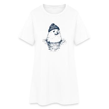Robbe mit Mütze - Frauen T-Shirt-Kleid - Weiß - Vorne