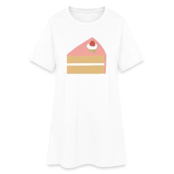 Rosa Erdbeerkuchen-Scheibe Illustration - Frauen T-Shirt-Kleid - Weiß - Vorne