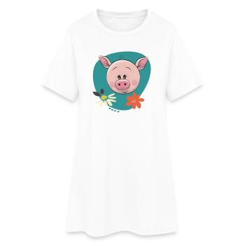 Süßes Schweinchen  - Frauen T-Shirt-Kleid - Weiß - Vorne