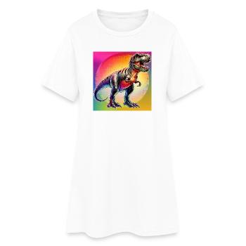 Dinosaurier - Frauen T-Shirt-Kleid - Weiß - Vorne