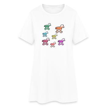Pferde - Frauen T-Shirt-Kleid - Weiß - Vorne