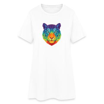 Neon Blue Geometric Tiger Head Pop Art - Women’s T-Shirt Dress - white - Front