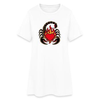 Scorpion cœur en flammes style tattoo - Robe T-shirt Femme - blanc - Devant