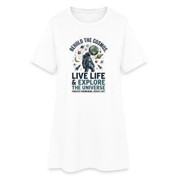 Kosmosheld: Lebe Leben, Erkunde Universum - Frauen T-Shirt-Kleid - Weiß - Vorne