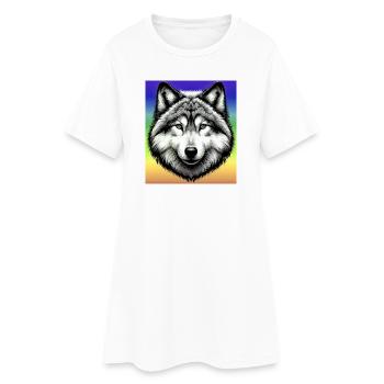 Wolf - Frauen T-Shirt-Kleid - Weiß - Vorne