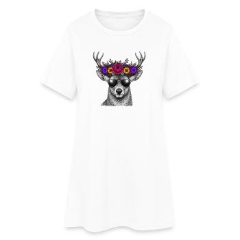 Deer with flower crown and sunglasses - Women’s T-Shirt Dress - white - Front