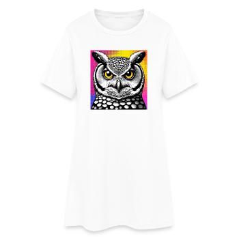Eule - Frauen T-Shirt-Kleid - Weiß - Vorne
