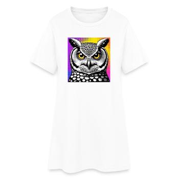 Eule - Frauen T-Shirt-Kleid - Weiß - Vorne