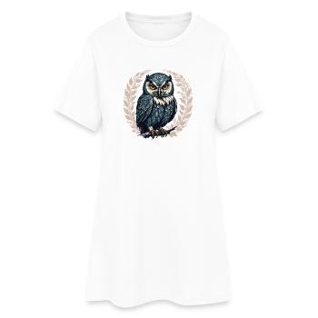 Mondnacht-Eule im Rosenkraß - Frauen T-Shirt-Kleid - Weiß - Vorne