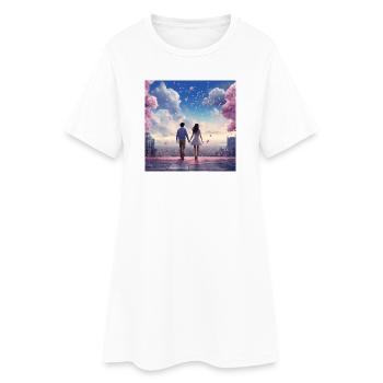 Heart sound in the cherry blossom light - Women’s T-Shirt Dress - white - Front