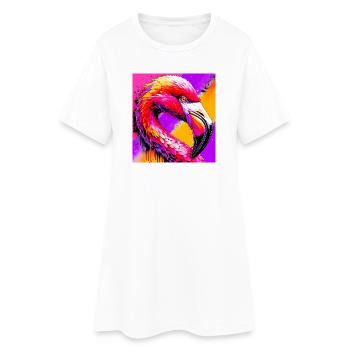Flamingo - Frauen T-Shirt-Kleid - Weiß - Vorne