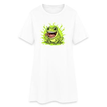Dessin animé Éclaboussure de Grenouille Lime - Robe T-shirt Femme - blanc - Devant