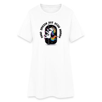 Regenbogen-Einhorn am Pole Geil obwohl tod im inne - Frauen T-Shirt-Kleid - Weiß - Vorne