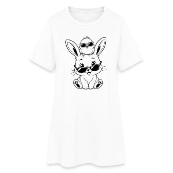 Lapin avec poussin et lunettes de soleil - Robe T-shirt Femme - blanc - Devant