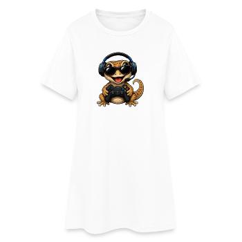 Cute Gaming Lizard Pet Gamer Tier Retro Design - Frauen T-Shirt-Kleid - Weiß - Vorne
