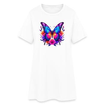 Rainbow Butterfly in Floral Wreath - Women’s T-Shirt Dress - white - Front