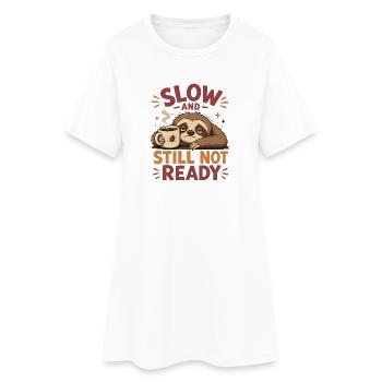 Faultier Kaffee Slow Not Ready Shirt - Frauen T-Shirt-Kleid - Weiß - Vorne