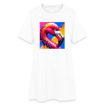 Flamingo - Frauen T-Shirt-Kleid - Weiß - Vorne