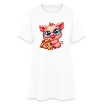 Nerd Pig Cartoon Pizza Pizza Lover - Robe T-shirt Femme - blanc - Devant