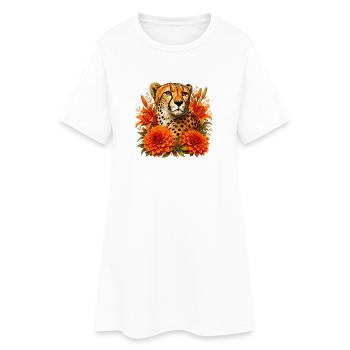 Cheetah in autumn blossom frame - Women’s T-Shirt Dress - white - Front