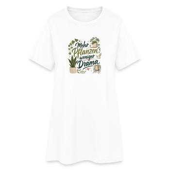 Mehr Pflanzen, weniger Drama - Frauen T-Shirt-Kleid - Weiß - Vorne