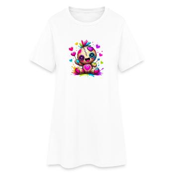 Patchwork cuddly toy with neon hearts - Women’s T-Shirt Dress - white - Front