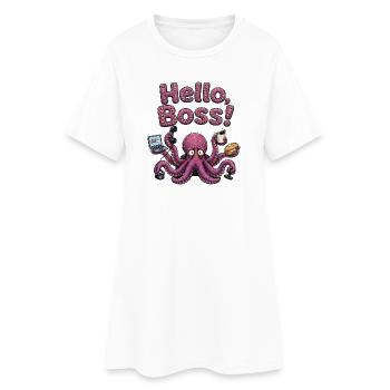 Bonjour Chef humoristique du bureau pieuvre surmené - Robe T-shirt Femme - blanc - Devant