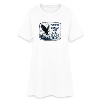 Mut befreit. Zweifel bremsen. - Frauen T-Shirt-Kleid - Weiß - Vorne