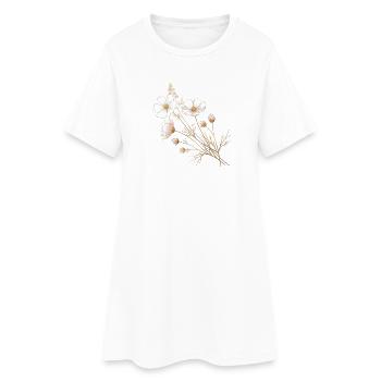 Accents dorés, fleurs blanches - Robe T-shirt Femme - blanc - Devant